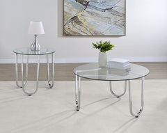Best Furniture Outlet - Coaster - Beller 2-piece Round Tempered Glass Top Coffee Table Set Chrome - 710908-S2