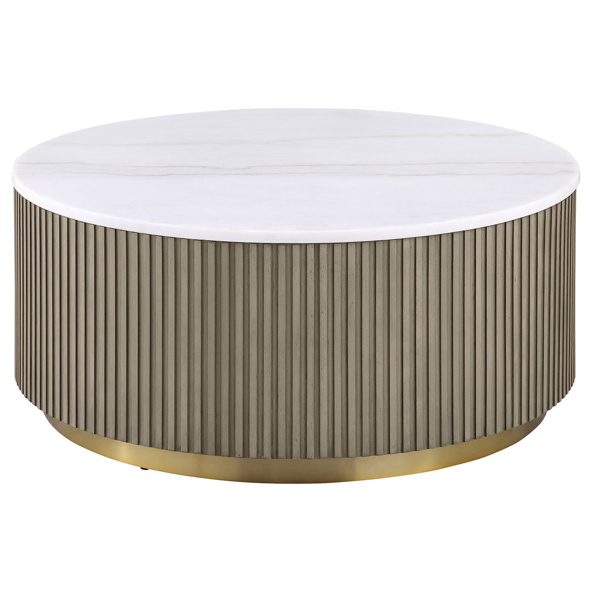 Best Furniture Outlet - Coaster - Jason Round White Marble Top Coffee Table Greige - 711418
