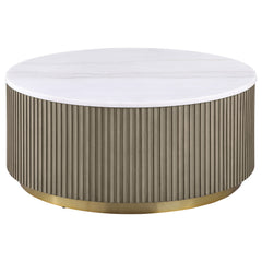 Best Furniture Outlet - Coaster - Jason Round White Marble Top Coffee Table Greige - 711418