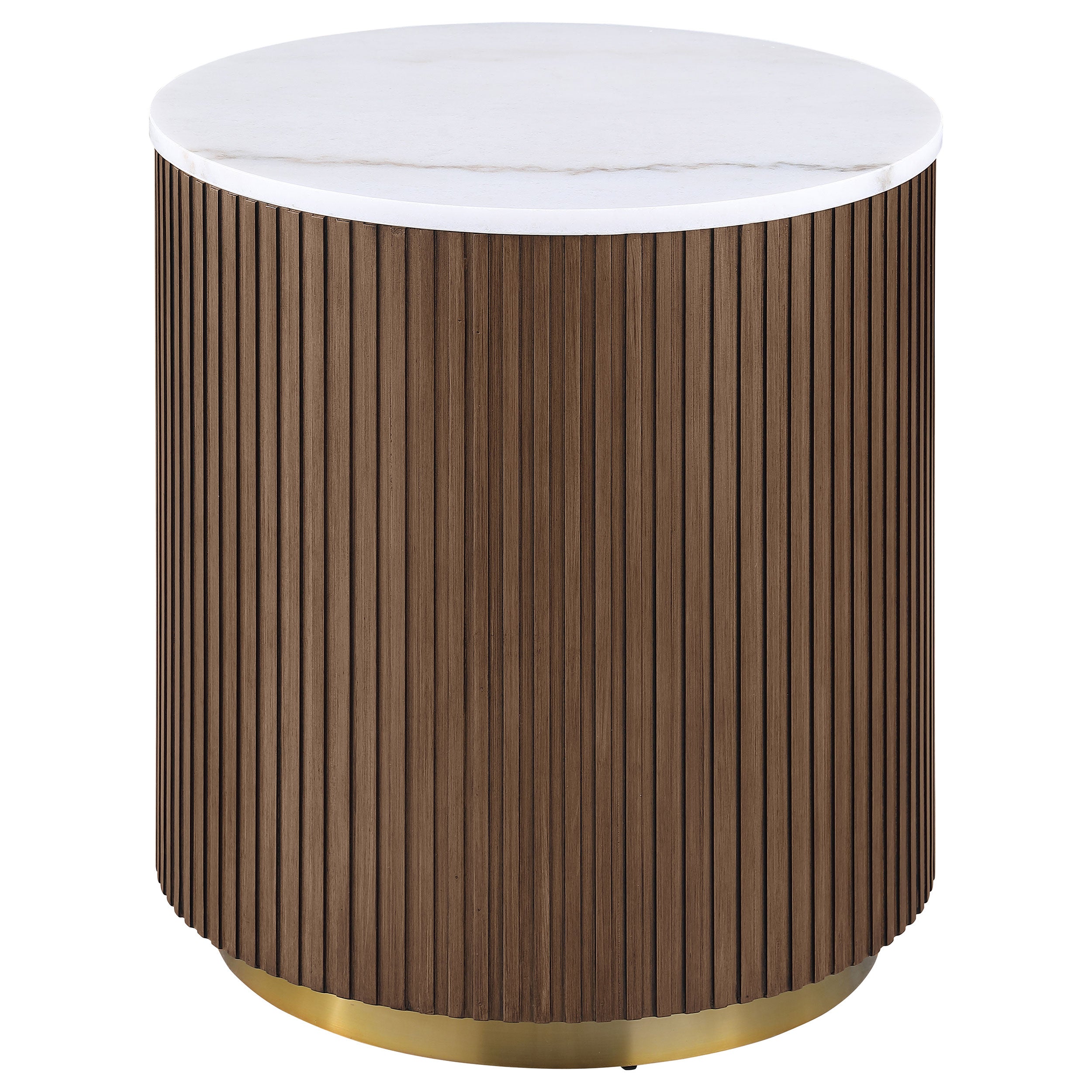 Best Furniture Outlet - Coaster - Jason Round White Marble Top Side End Table Honey Brown - 712417