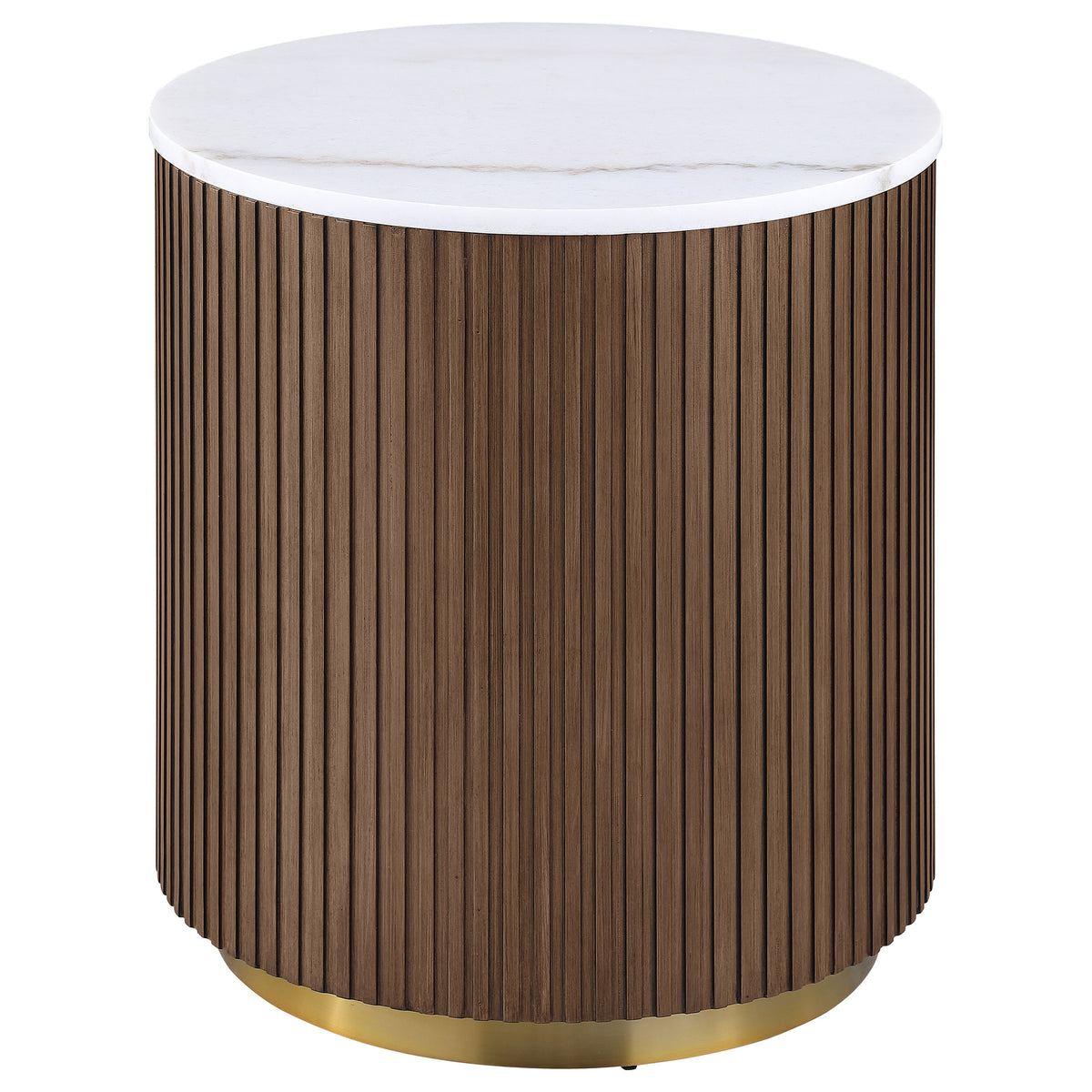 Best Furniture Outlet - Coaster - Jason Round White Marble Top Side End Table Honey Brown - 712417