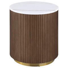 Best Furniture Outlet - Coaster - Jason Round White Marble Top Side End Table Honey Brown - 712417