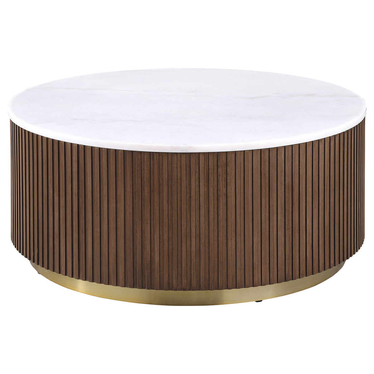Best Furniture Outlet - Coaster - Jason Round White Marble Top Coffee Table Honey Brown - 712418