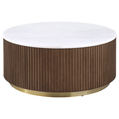 Best Furniture Outlet - Coaster - Jason Round White Marble Top Coffee Table Honey Brown - 712418