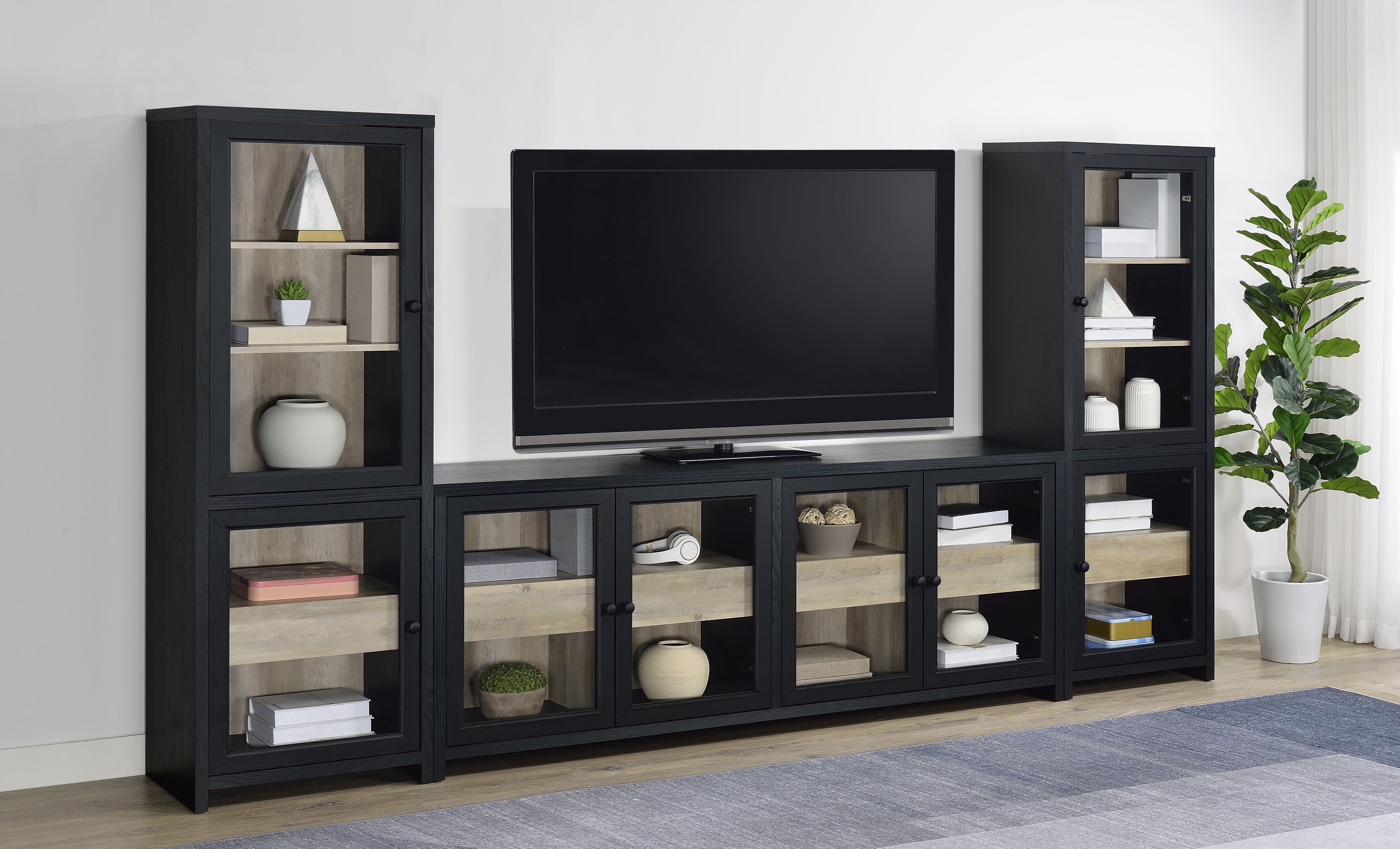 Best Furniture Outlet - Coaster - Denison 3-piece Entertainment Center 79-inch TV Stand Black - 720223-SET