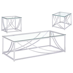 Lille 3-piece Glass Top Coffee End Sofa Table Set Chrome