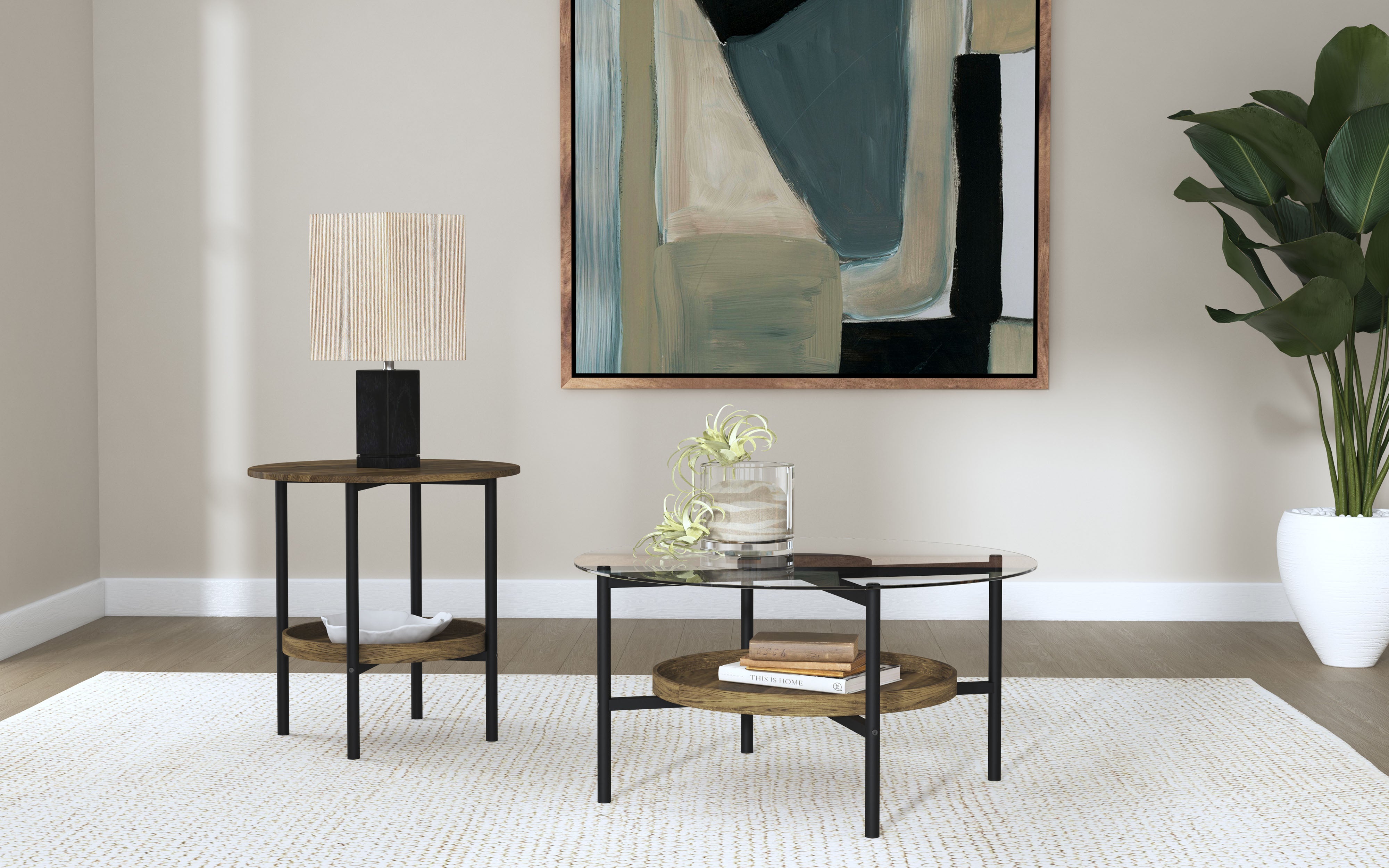 Best Furniture Outlet - Coaster - Delfin 2-piece Round Coffee and End Table Set Brown - 721618-S2