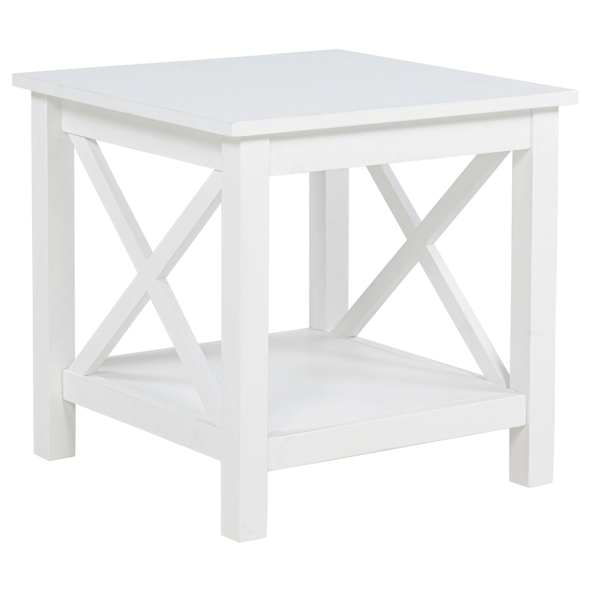 Best Furniture Outlet - Coaster - Skyview Square Pine Wood Side End Table with Shelf White - 722087