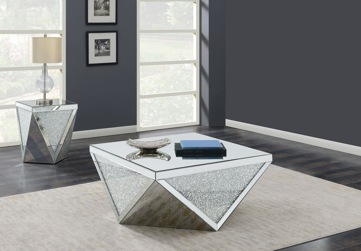 Best Furniture Outlet - Coaster - Amore 2-piece Mirrored Coffee and End Table Set Silver - 722508-S2
