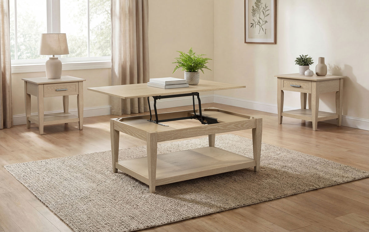 Best Furniture Outlet - Coaster - Lindenton 3-piece Wood Lift-Top Coffee and End Table Set Blonde - 722758-S3
