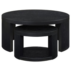 Sweeney 2-piece Round Wood Occasional Nesting Table Set Black