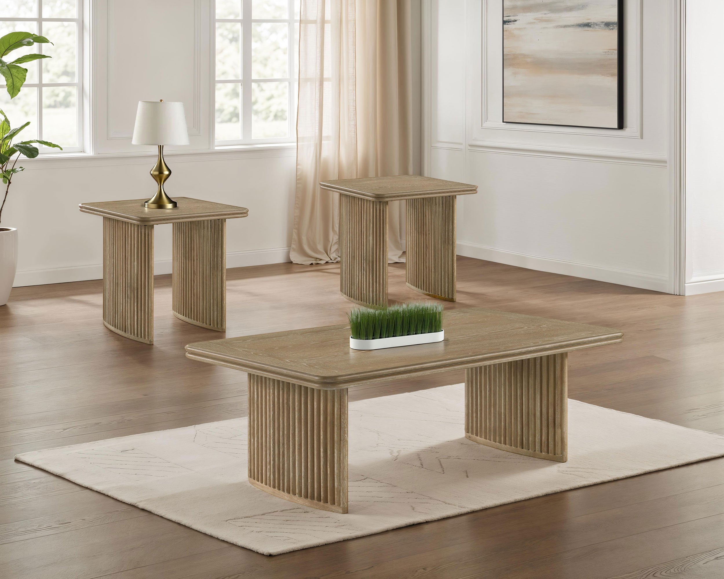 Best Furniture Outlet - Coaster - Adina 3-piece Wood Coffee Table Set Distressed Light Brown - 722858-S3