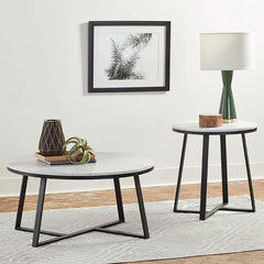 Best Furniture Outlet - Coaster - Hugo 2-piece Coffee and End Table Set White Faux Marble - 723238-S2