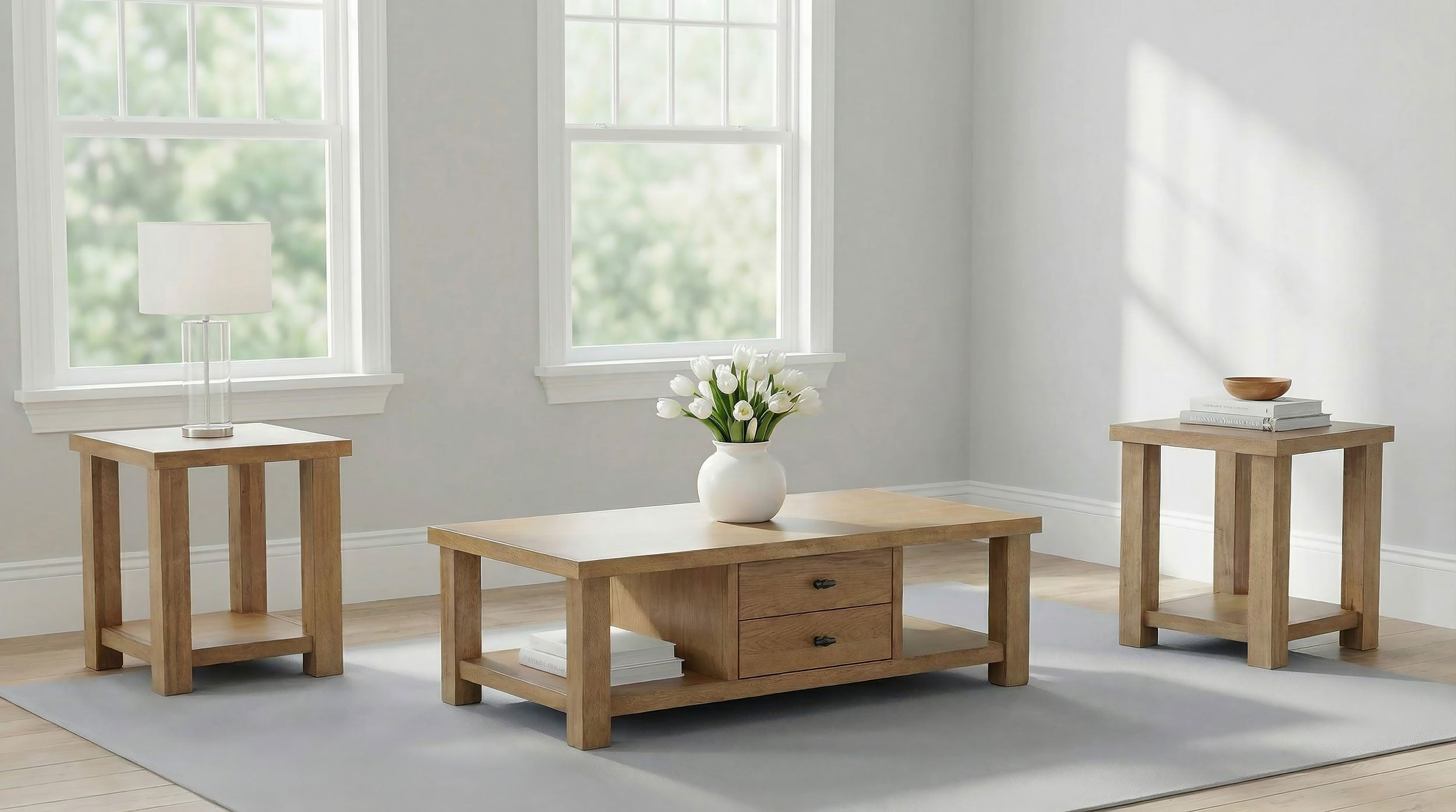 Best Furniture Outlet - Coaster - Beasley 3-Piece Wood Coffee Table Set Golden Oak - 723328-S3