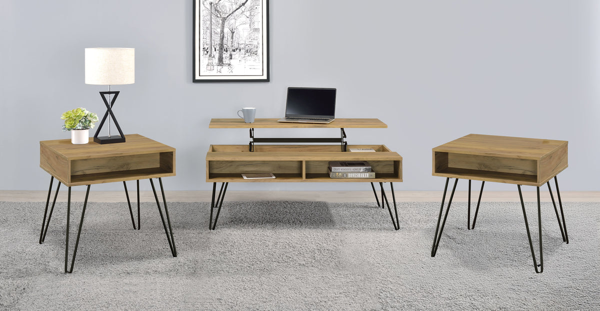 Best Furniture Outlet - Coaster - Fanning 3-piece Lift Top Coffee and End Table Set Golden Oak - 723368-S3