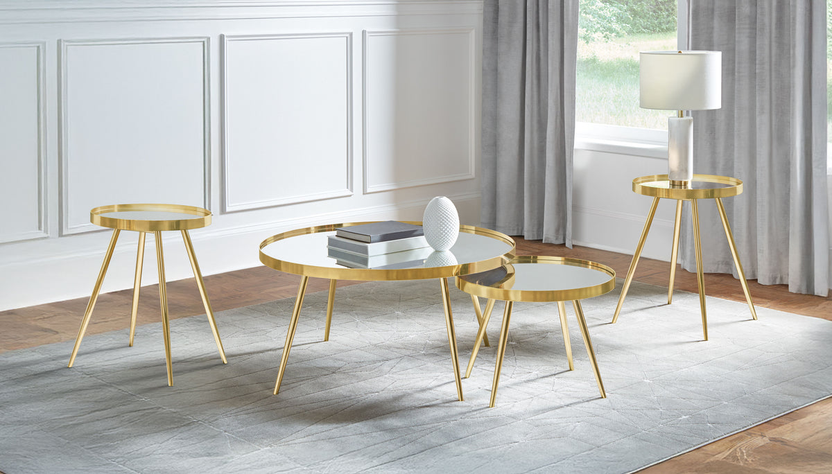 Best Furniture Outlet - Coaster - Kaelyn 4-piece Round Coffee and End Table Set Gold - 723918-S3