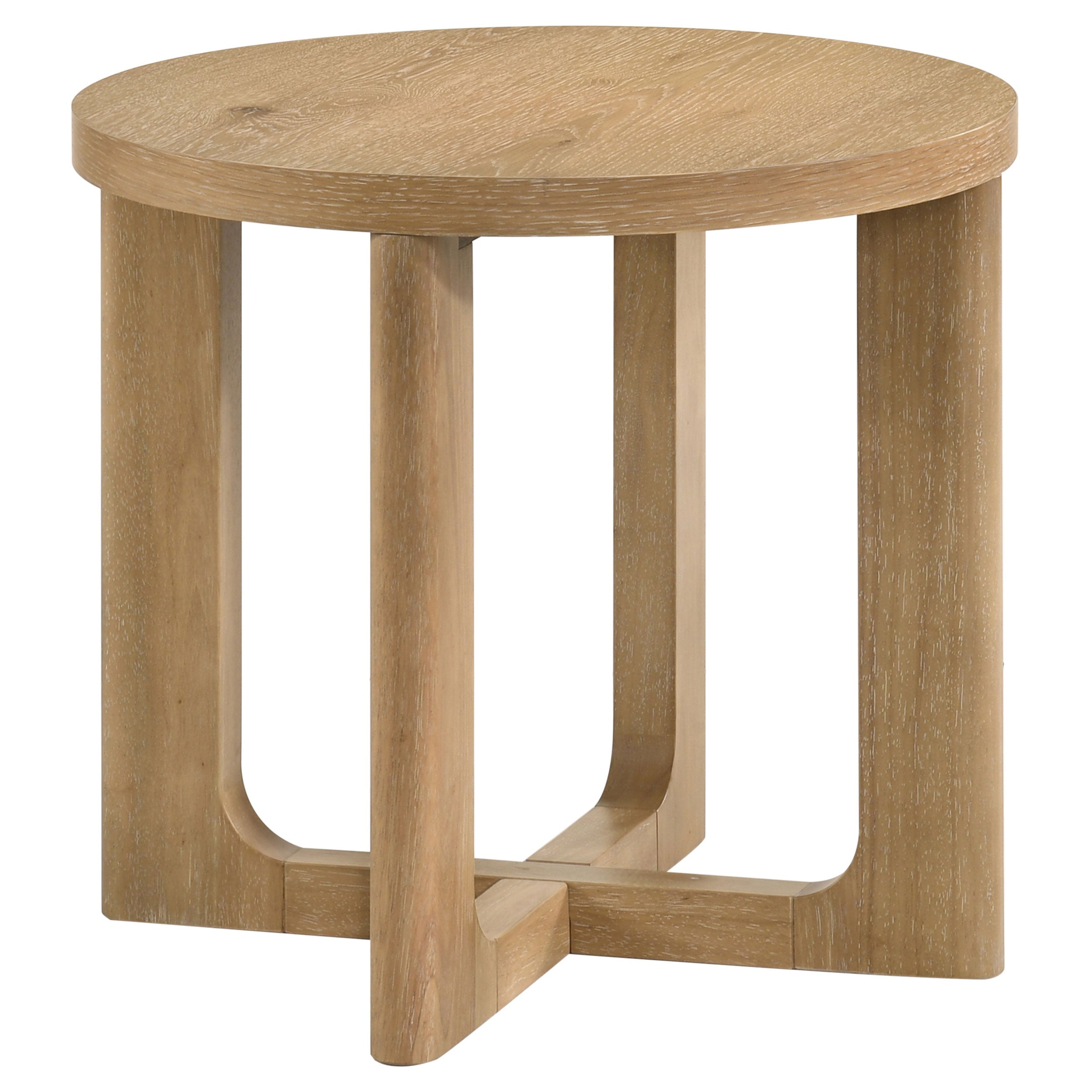 Best Furniture Outlet - Coaster - Kessler Round Sculptural Wood End Table Light Oak - 735987