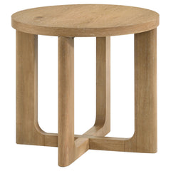 Best Furniture Outlet - Coaster - Kessler Round Sculptural Wood End Table Light Oak - 735987