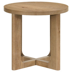 Kessler 3-piece Round Sculptural Wood Coffee Table Set Light Oak