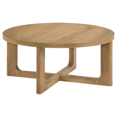 Best Furniture Outlet - Coaster - Kessler Round Sculptural Wood Coffee Table Light Oak - 735988