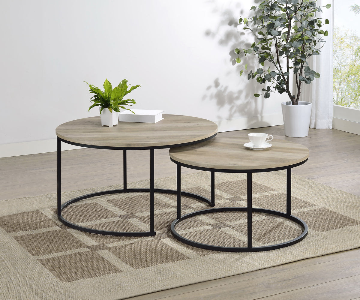 Best Furniture Outlet - Coaster - Lainey 2-piece Round Nesting Coffee Table Distressed Pine - 736040