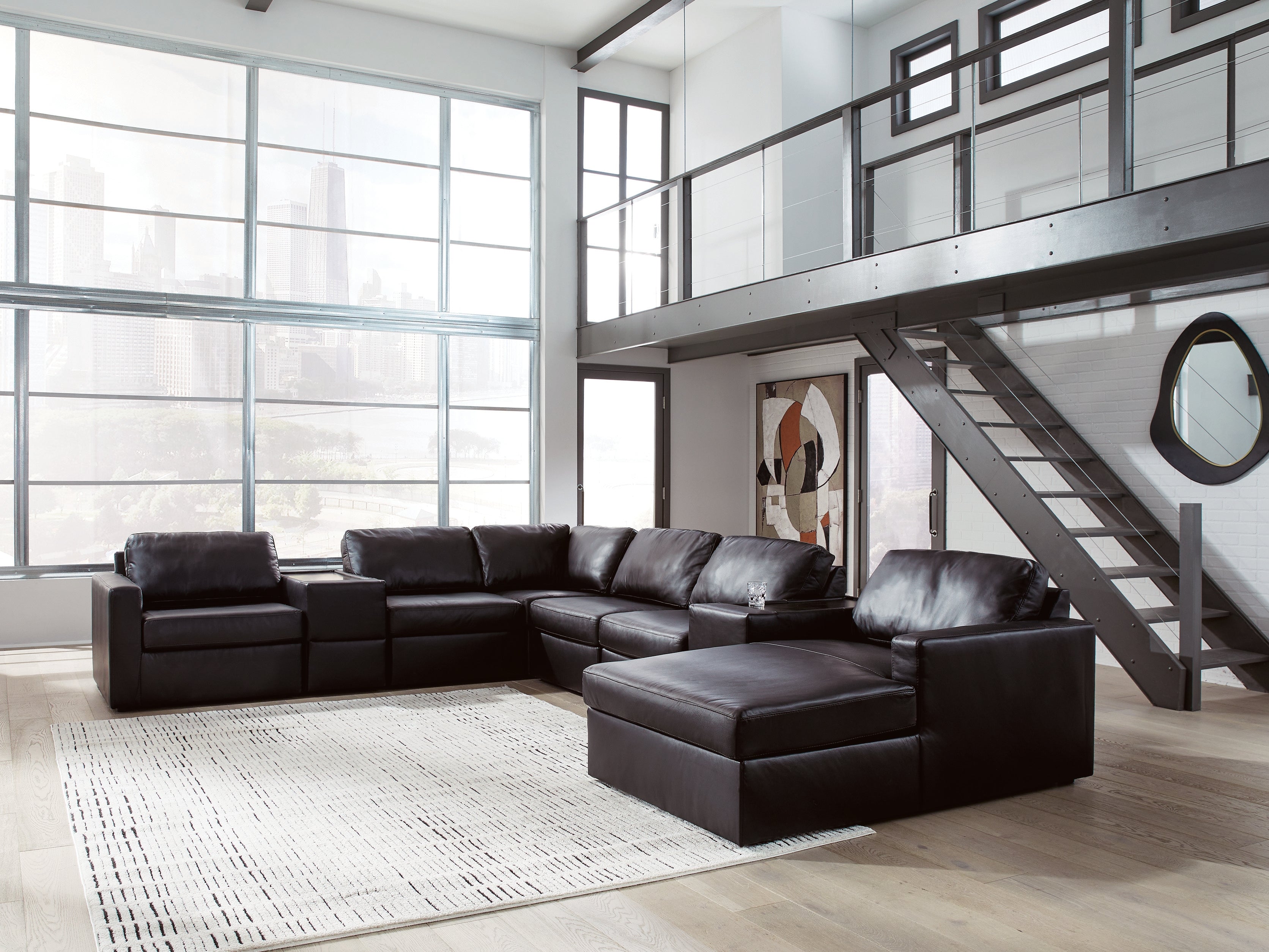 Best Furniture Outlet - Ashley Furniture - ModMax II Sectional - RAF 8-Piece Sectional with Chaise and Storage Consoles / Black - 74305S42