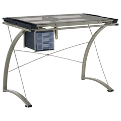 Best Furniture Outlet - Coaster - Melo 41-inch Glass Top Drafting Table with Storage Silver - 800986