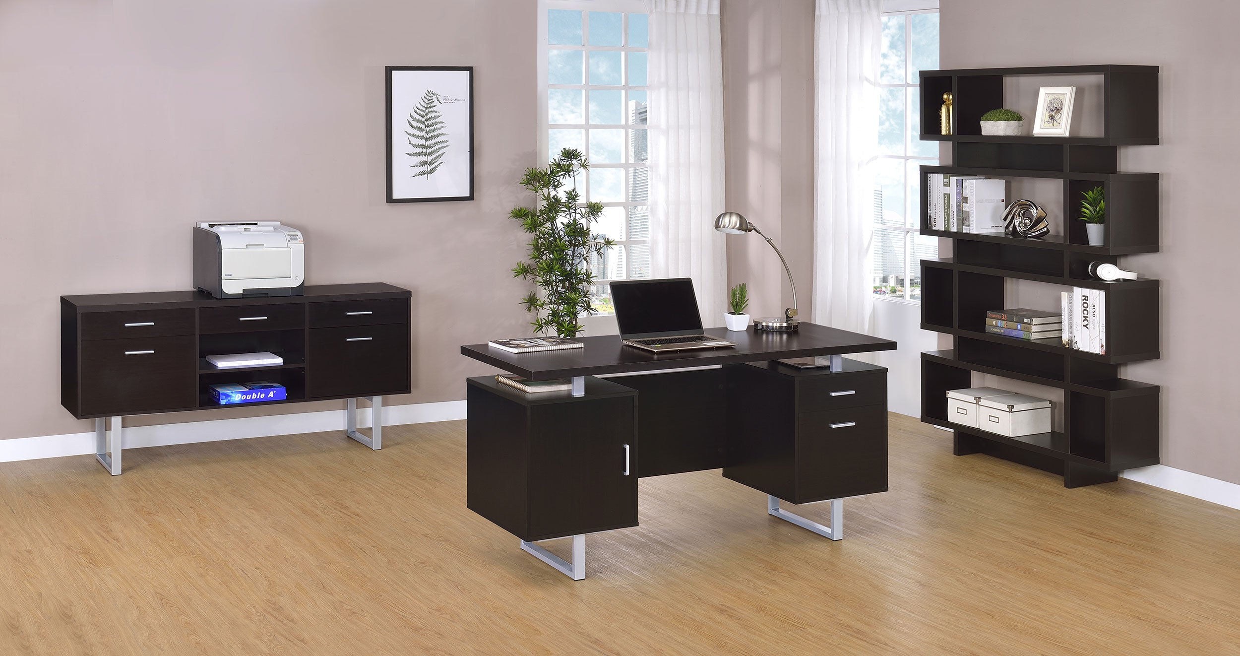 Lawtey 5-drawer Home Office Storage Credenza Cappuccino