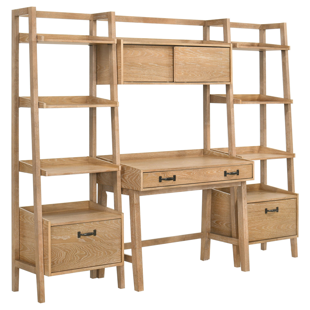 Best Furniture Outlet - Coaster - Fabian 4-piece Computer Desk and Bookshelf Set Distressed Light Brown - 802041-SET