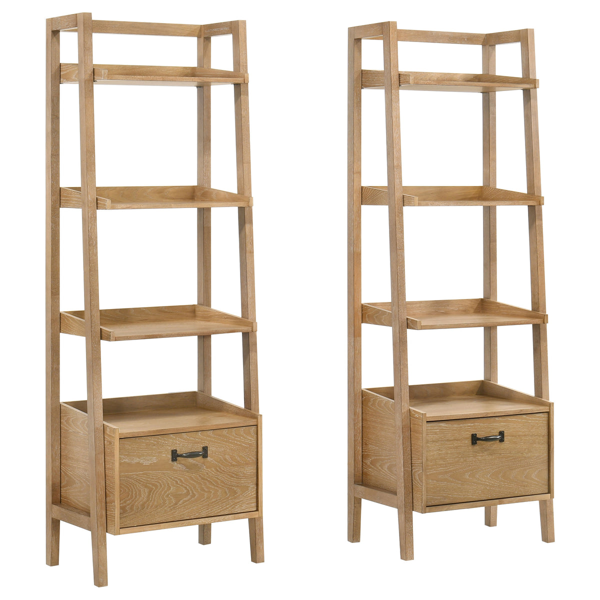 Best Furniture Outlet - Coaster - Fabian 2-piece 4-shelf Bookshelf with Drawer Distressed Light Brown - 802043
