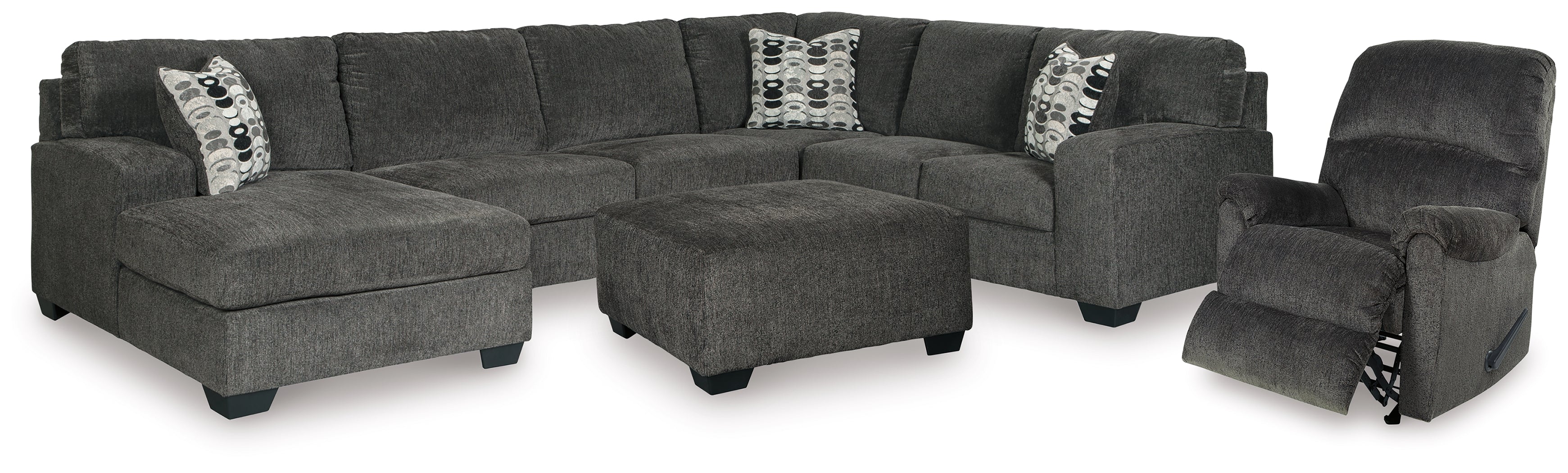 Best Furniture Outlet - Ashley Furniture - Ballinasloe 3-Piece Sectional, Recliner and Ottoman - 3-Piece Sectional, Recliner and Ottoman - 80703U2