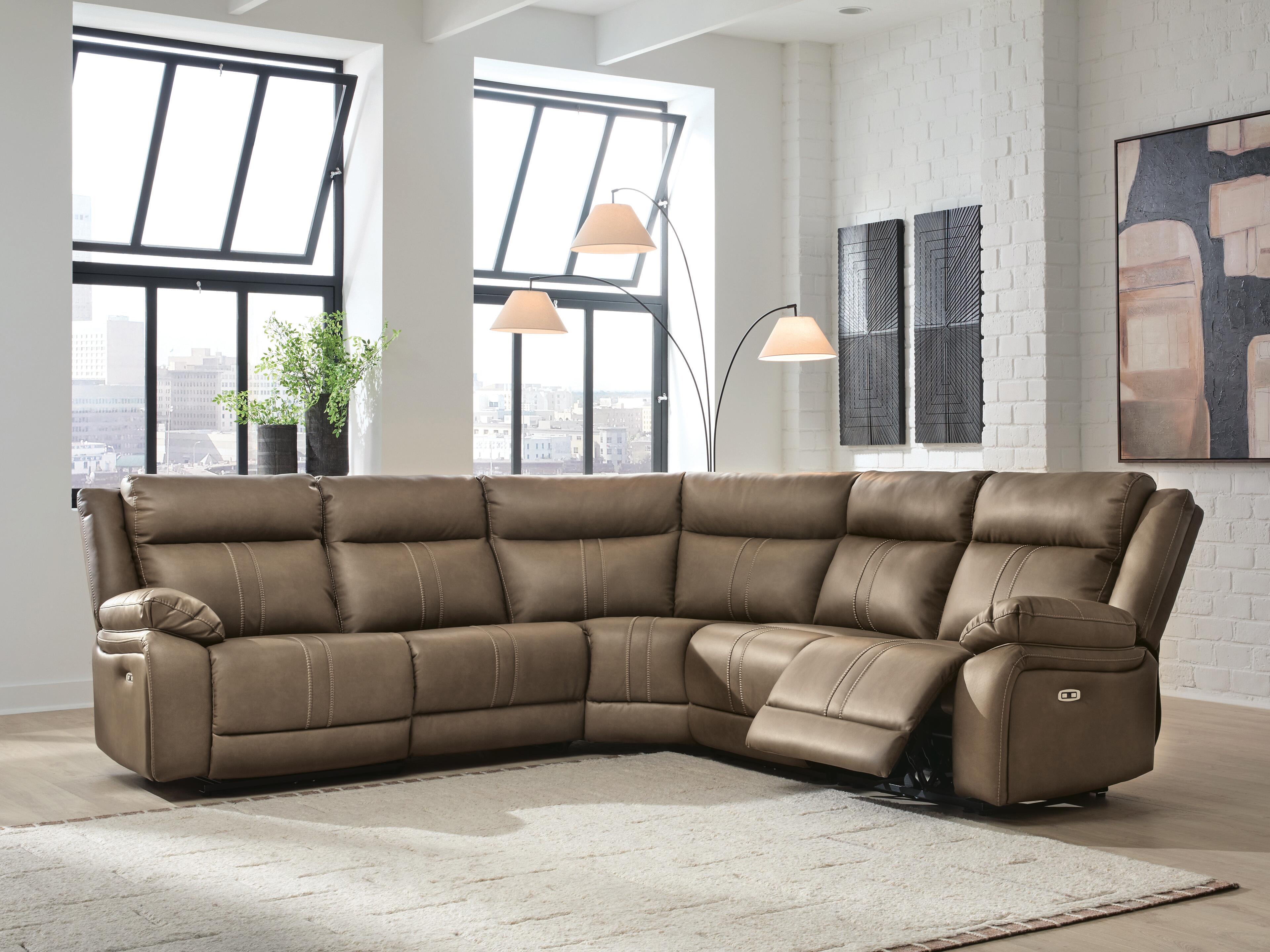 Best Furniture Outlet - Ashley Furniture - Max-Momentum Sectional - 5-Piece Power Reclining Sectional / Biscotti - PC82305S6