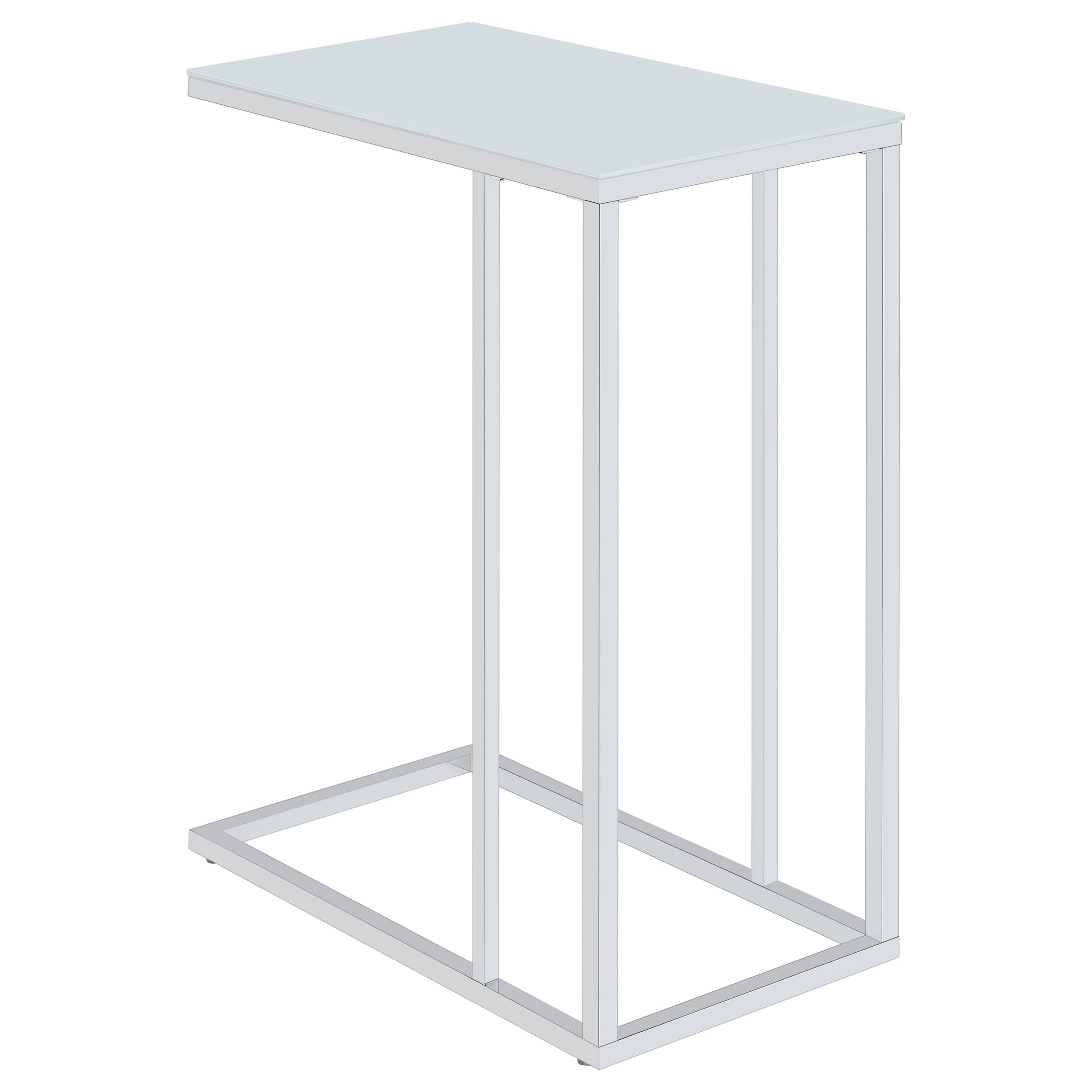 Best Furniture Outlet - Coaster - Stella White Glass Top C-Shaped Sofa Side Table Chrome - 900250