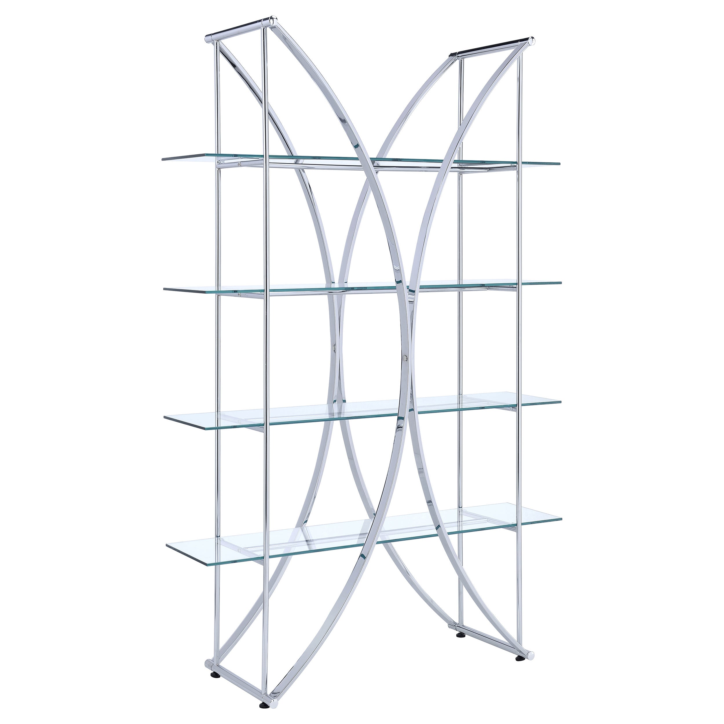 Best Furniture Outlet - Coaster - Larson 73-inch 4-shelf Glass Bookshelf Chrome - 910050