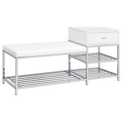 Best Furniture Outlet - Coaster - Siega 1-Drawer Shoe Storage Entryway Bench White High Gloss and Chrome - 910223