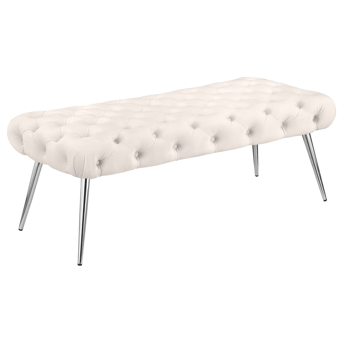 Best Furniture Outlet - Coaster - Ella Upholstered Tufted Bench Stainless Steel Legs Ivory - 910334