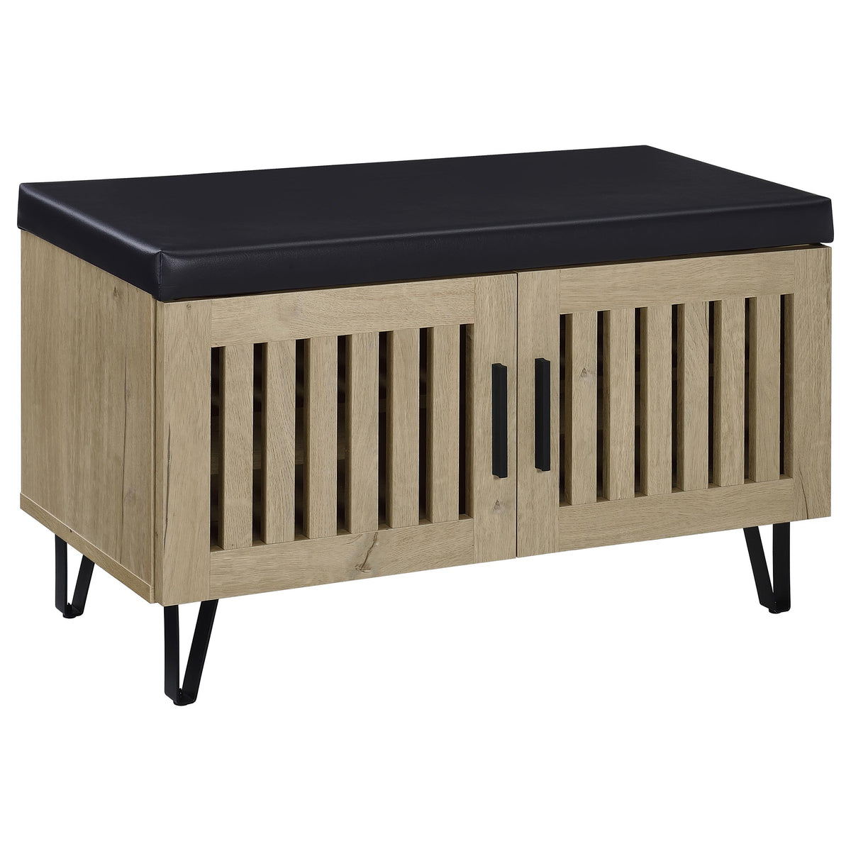 Best Furniture Outlet - Coaster - Brixton 2-door Padded Entryway Shoe Storage Bench White Oak - 915154