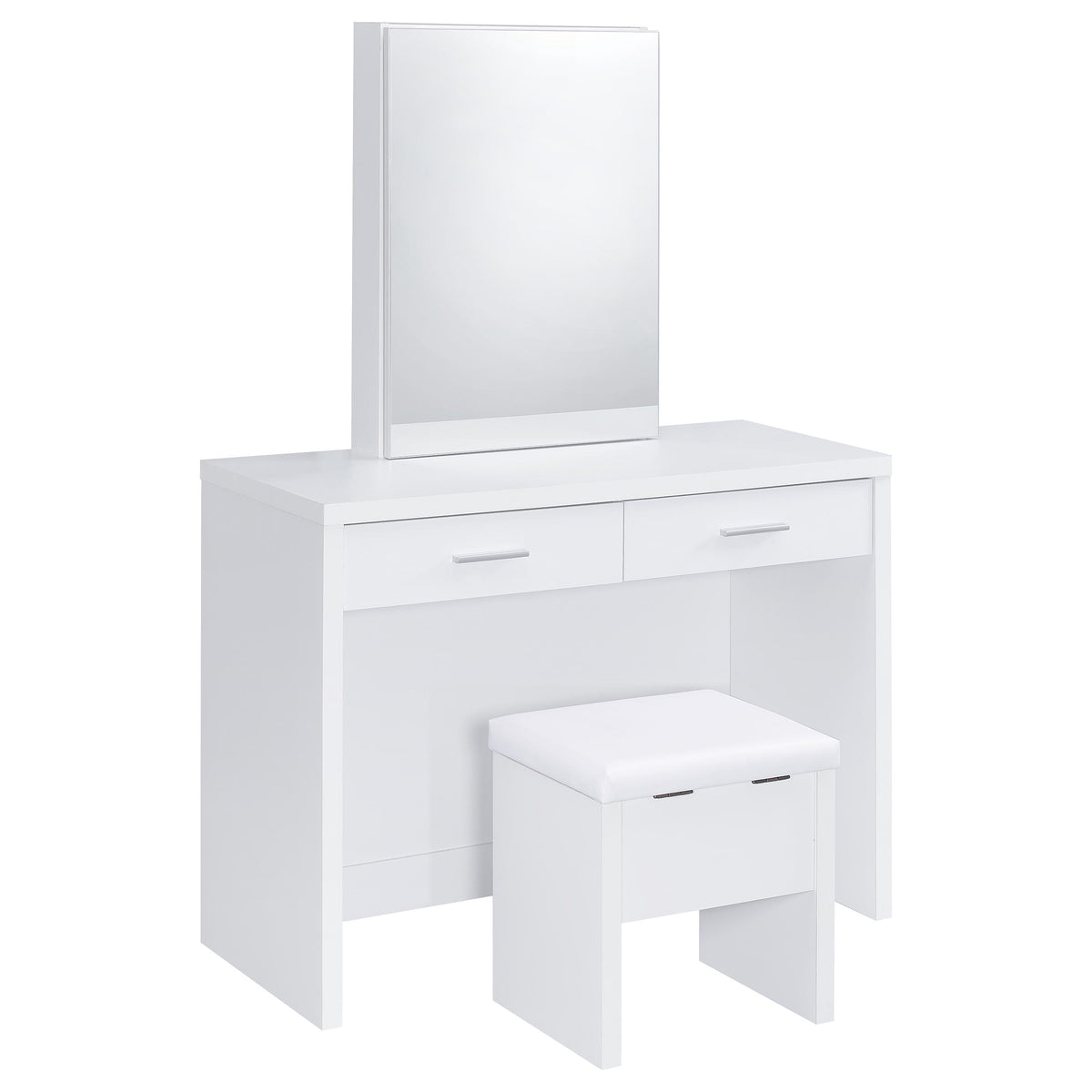 Best Furniture Outlet - Coaster - Bunbury Makeup Vanity Table Set Storage Mirror and Stool White - 930280