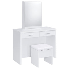 Best Furniture Outlet - Coaster - Bunbury Makeup Vanity Table Set Storage Mirror and Stool White - 930280
