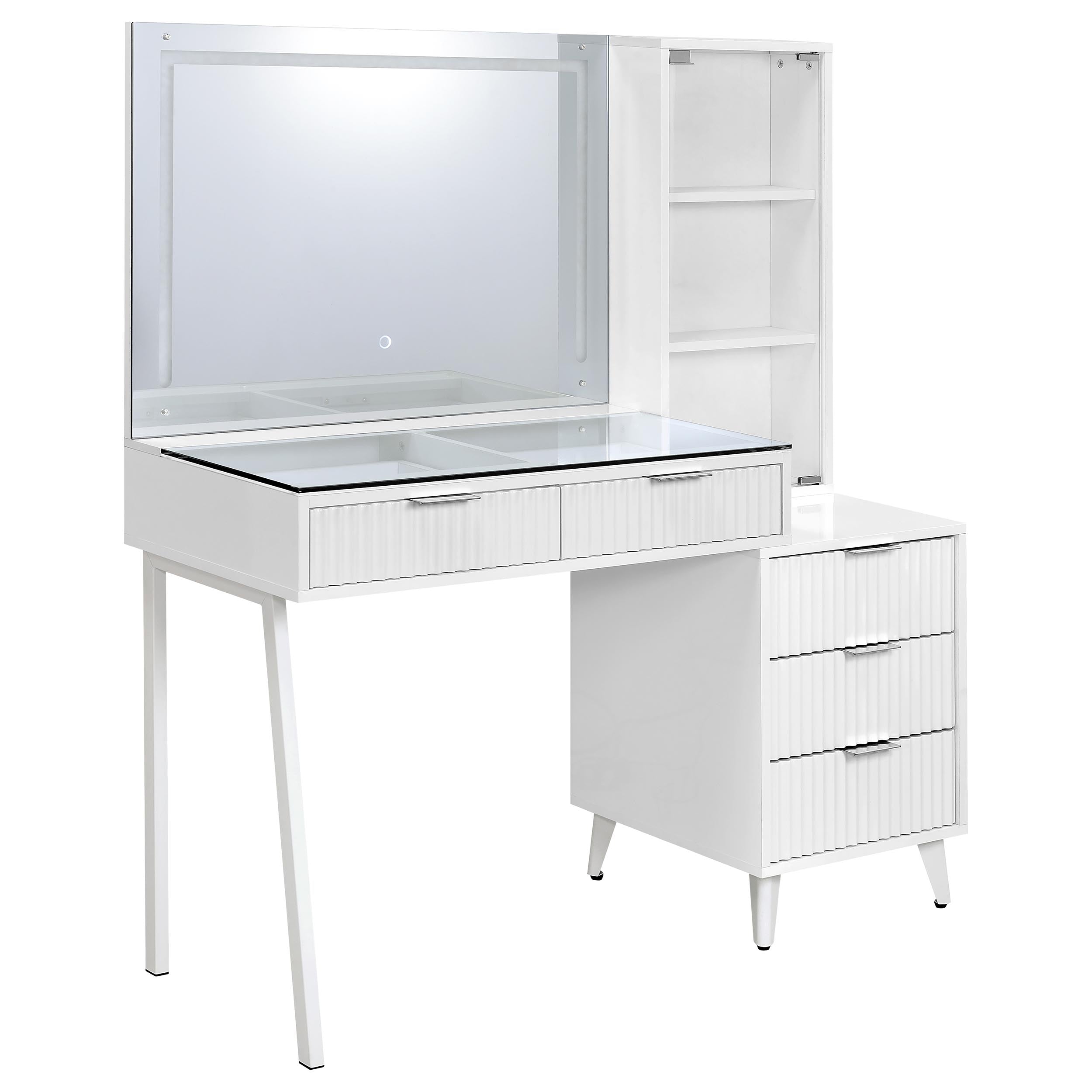 Best Furniture Outlet - Coaster - Souza 5-Drawer Makeup Vanity Table With LED Mirror White High Gloss - 930282