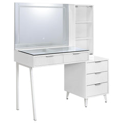 Best Furniture Outlet - Coaster - Souza 5-Drawer Makeup Vanity Table With LED Mirror White High Gloss - 930282