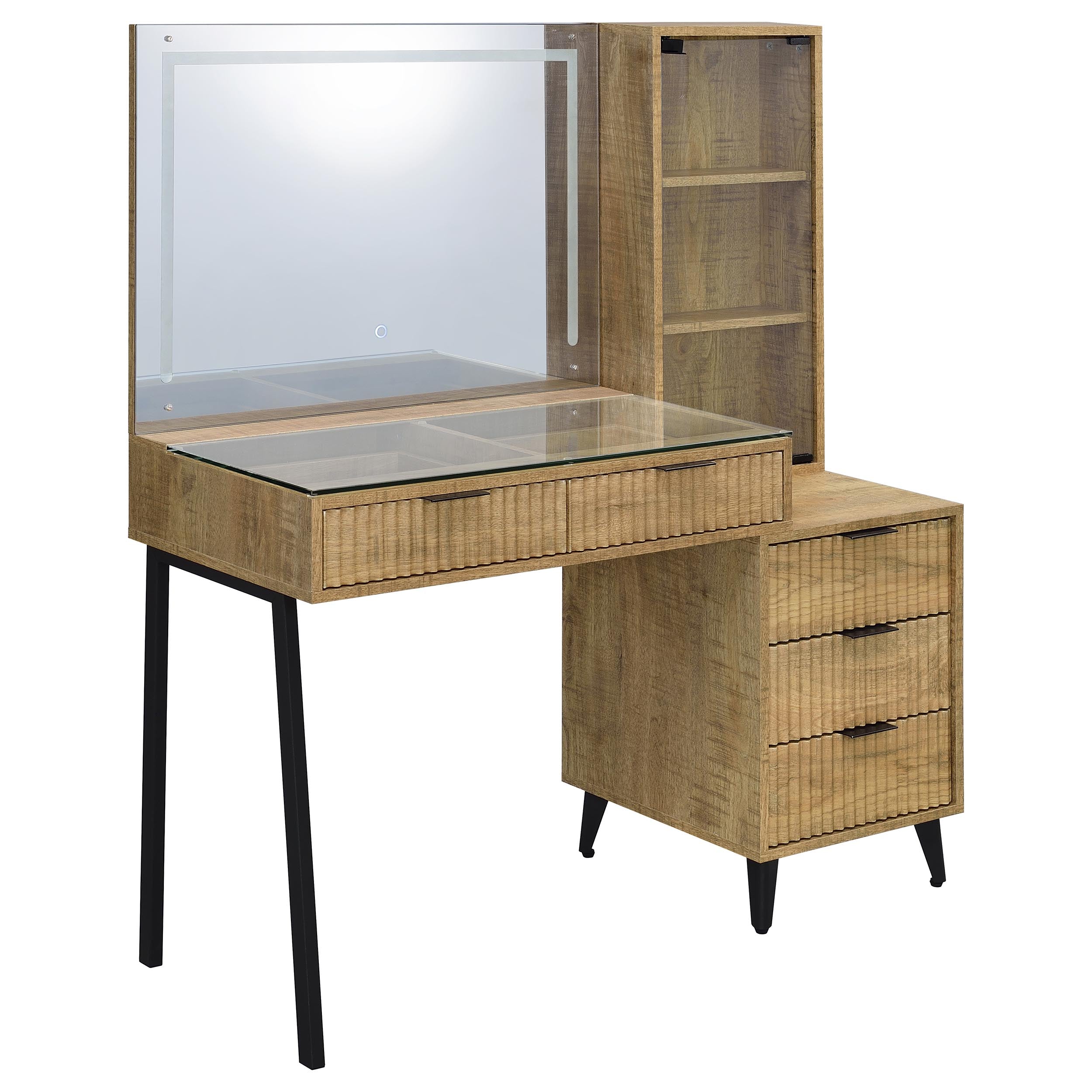 Best Furniture Outlet - Coaster - Souza 5-Drawer Makeup Vanity Table With LED Mirror Mango - 930283