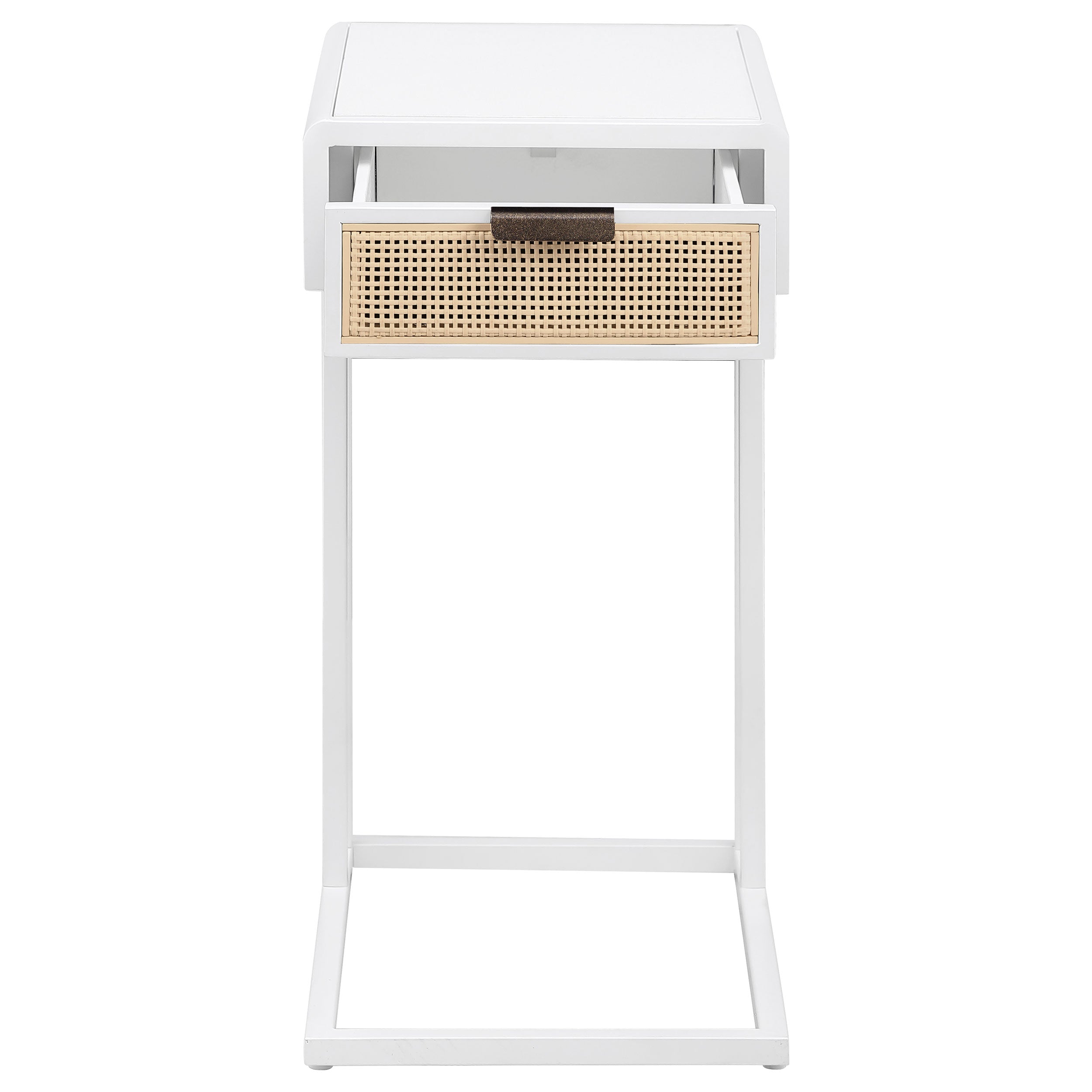 Amherst 1-drawer Radio Weave Cane Metal Side Table White