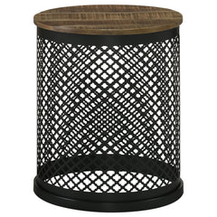 Best Furniture Outlet - Coaster - Aurora Round Drum Base Accent Side Table Natural and Black - 935990