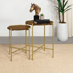 Best Furniture Outlet - Coaster - Malka 2-piece Round Wood Nesting Table Dark Brown and Gold - 936168