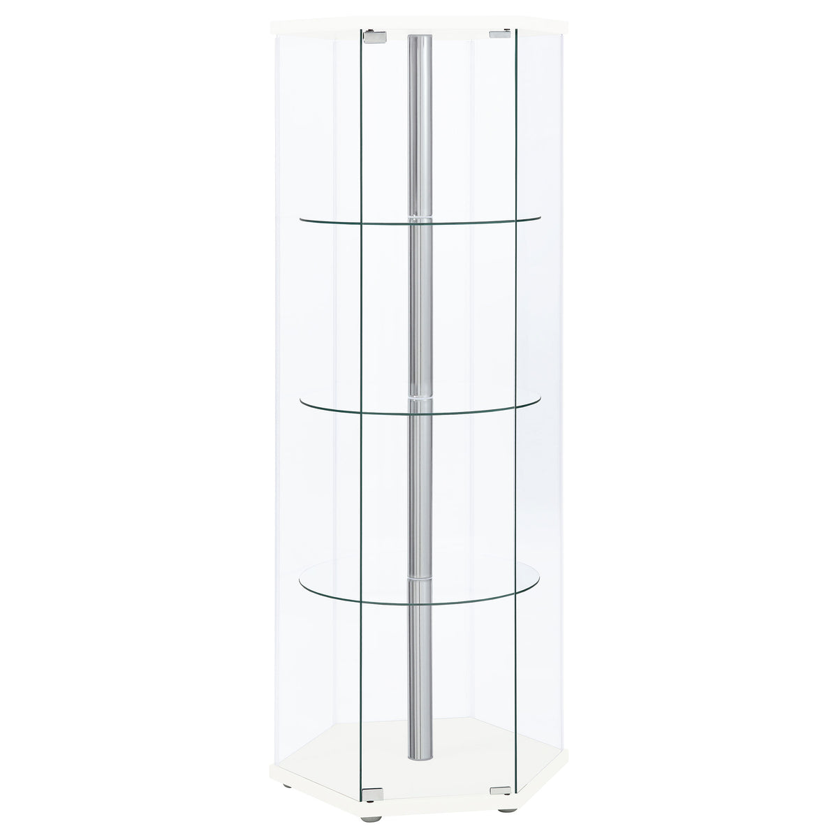 Best Furniture Outlet - Coaster - Zahavah 4-shelf Hexagonal Clear Glass Curio Cabinet White - 950001