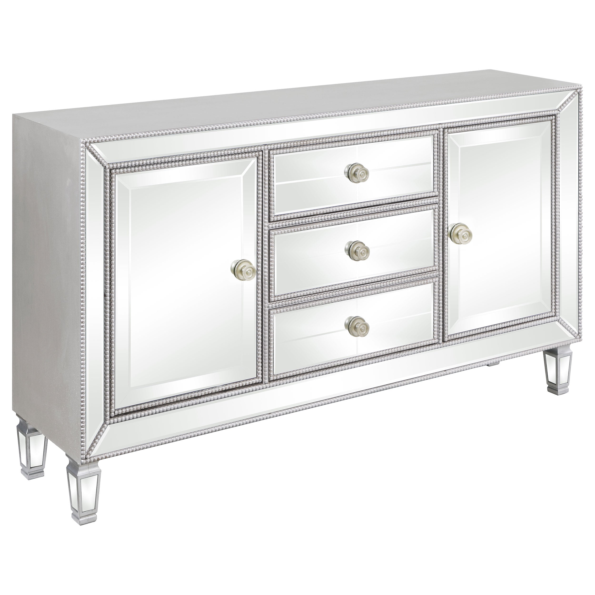 Best Furniture Outlet - Coaster - Leticia 3-drawer Mirrored Storage Accent Cabinet Silver - 950825