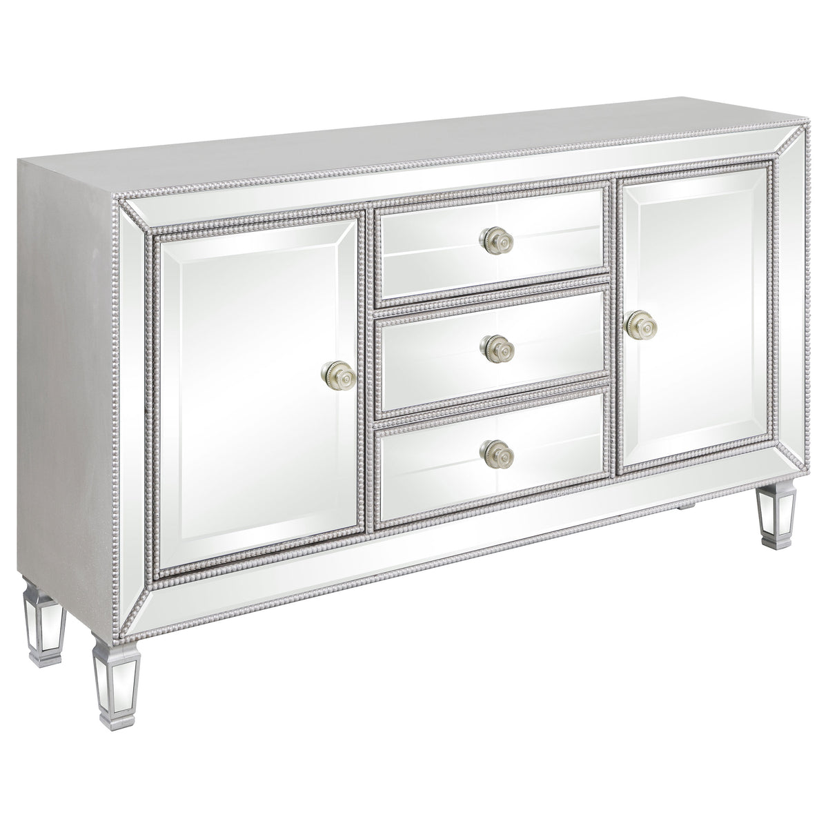 Best Furniture Outlet - Coaster - Leticia 3-drawer Mirrored Storage Accent Cabinet Silver - 950825
