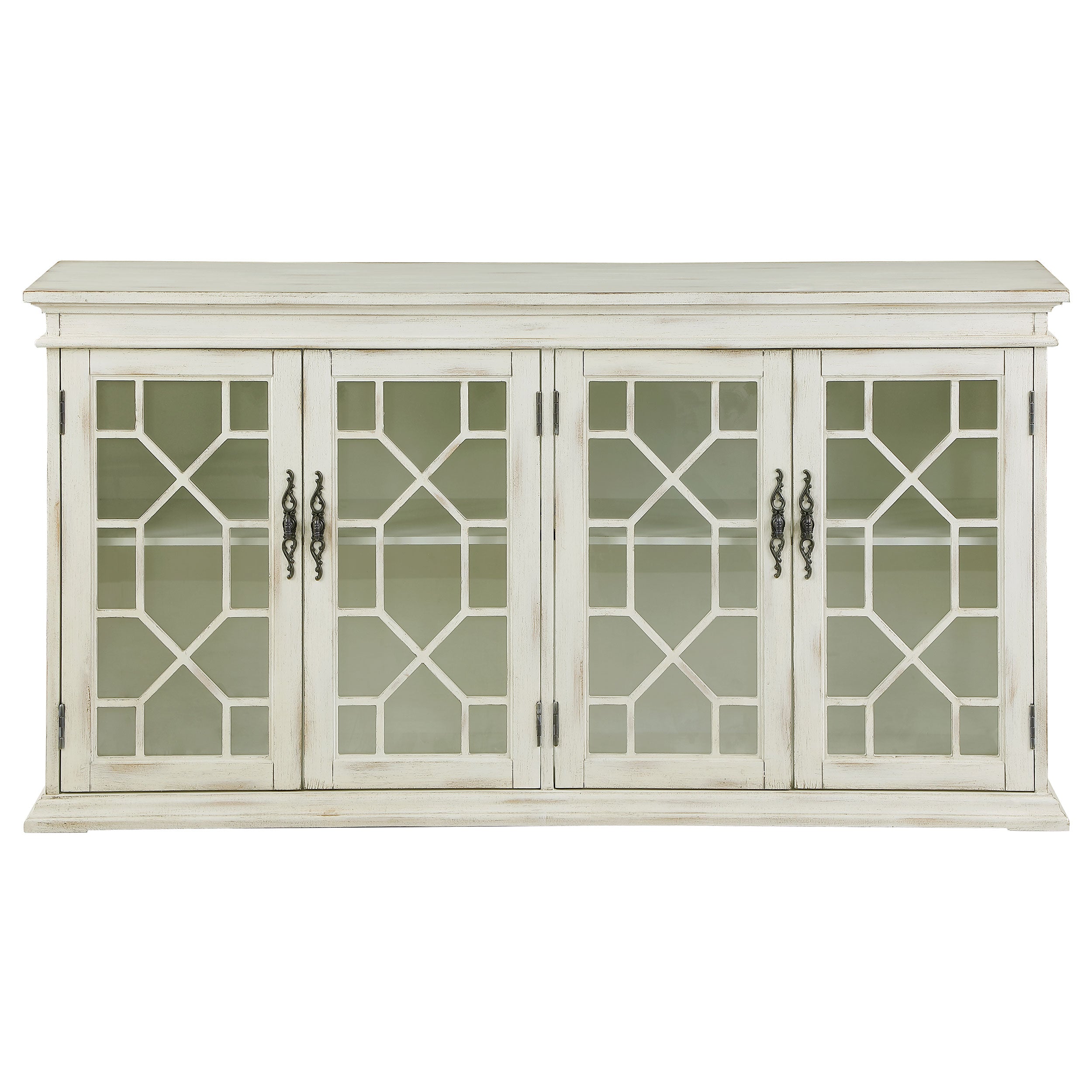 Kiara 4-door Wood Lattice Storage Accent Cabinet White