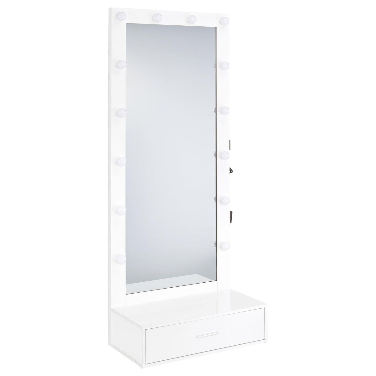 Best Furniture Outlet - Coaster - Spector 1-drawer Lighted Full-Length Floor Mirror White High Gloss - 960954